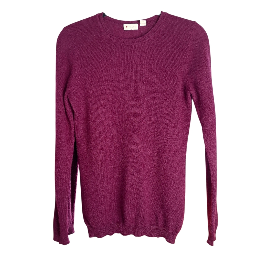 Macys 100% Cashmere Pullover Long Sleeve Sweater Womens Small Burgundy Fairycore